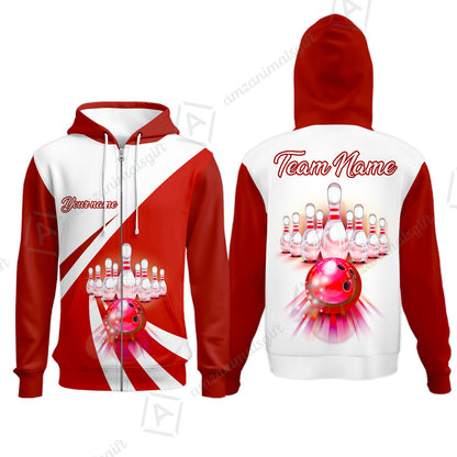 Bowling Customized Jersey White Red Shirt Rolling Bowling Tenpin Quarter Zip Shirt, Outfit For Bowlers, Bowling Team