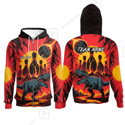 Custom Bowling Team Shirt – Bowling With T-Rex In Lava Volcano  Multicolor Option Personalized Jersey Bowling Uniform