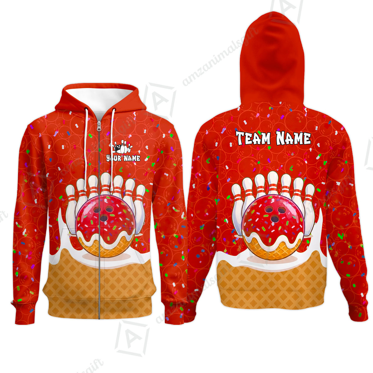 Custom Bowling Jersey Polo Shirt, Bowling Sprinkles Ice Cream Cone, Personalized Name & Team Name
