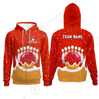 Custom Bowling Jersey Polo Shirt, Bowling Sprinkles Ice Cream Cone, Personalized Name & Team Name