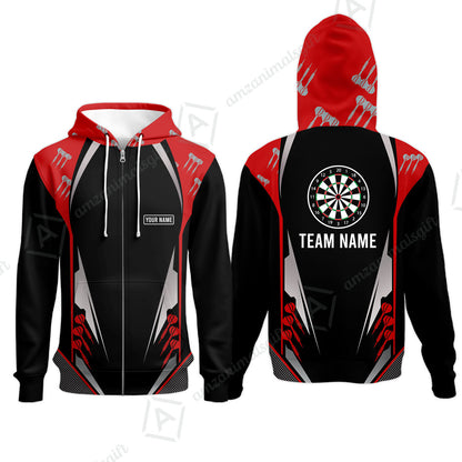 Customized Name & Text Darts Zip Hoodie, Personalized Darts Team Zip Hoodie For Summer - Gift For Darts Lovers, Darts Players Uniforms