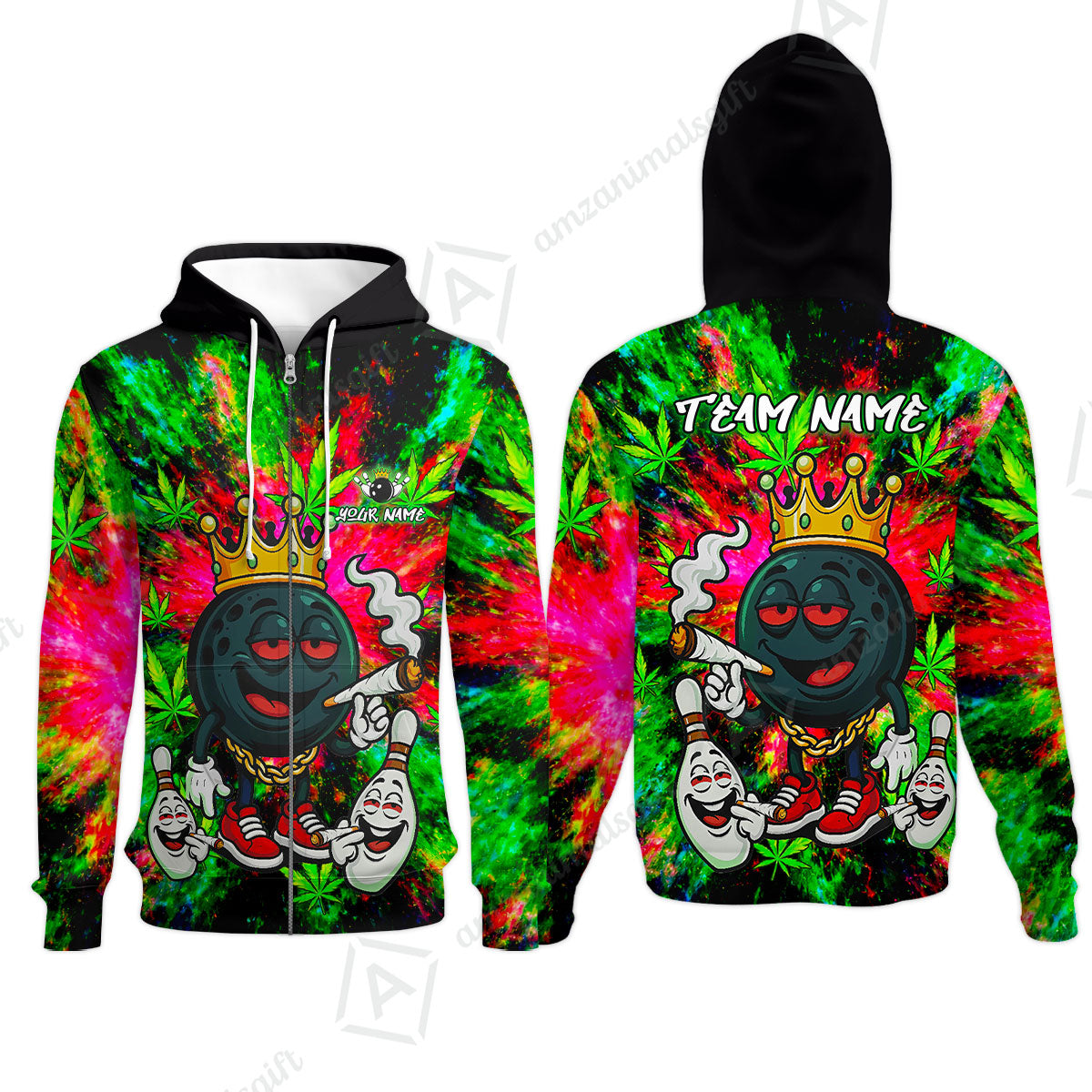 Custom Bowling Team Flat Neck Zip Jersey Shirt, King Smoke Tie-Dye Personalized Team Shirt, Custom Name and Team Name for Bowlers