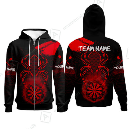 Customized Darts Zip Hoodie, Darts Spider Men's Grunge Darts Smoke Dartboard Zip Hoodie for Darts Players