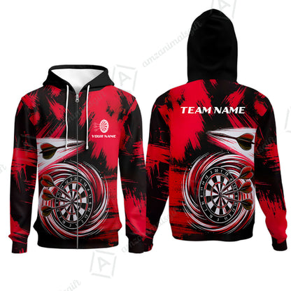Customized Darts Zip Hoodie, Darts Colorful Wave Custom Name Team Name Zip Hoodie For Darts Player