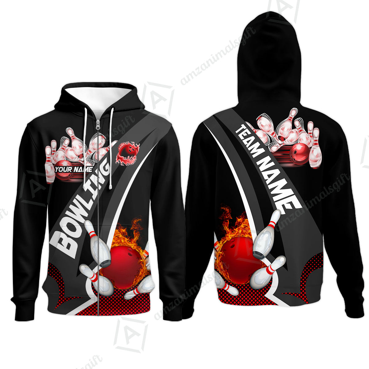 Customized Bowling Polo, Bowling And Pins Plame Premium Multicolor Option Personalized Name And Team Zipper Polo Jerseys Shirts