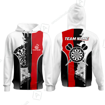 Custom Grunge Style Darts Team Jersey Polo Quarter-Zip Shirts, Custom Darts Team Jerseys Uniform, Personalized Name And Team Name