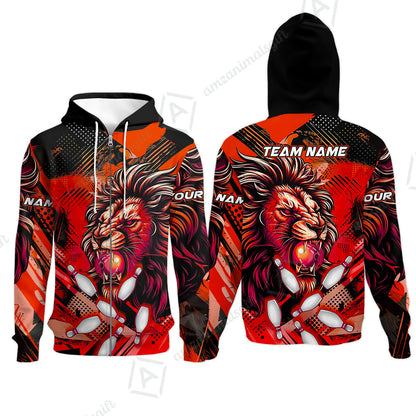Custom Bowling Team Jerseys Shirts, Bowling uniforms Ball & Pins Lion Pattern Personalized Name And Team Name