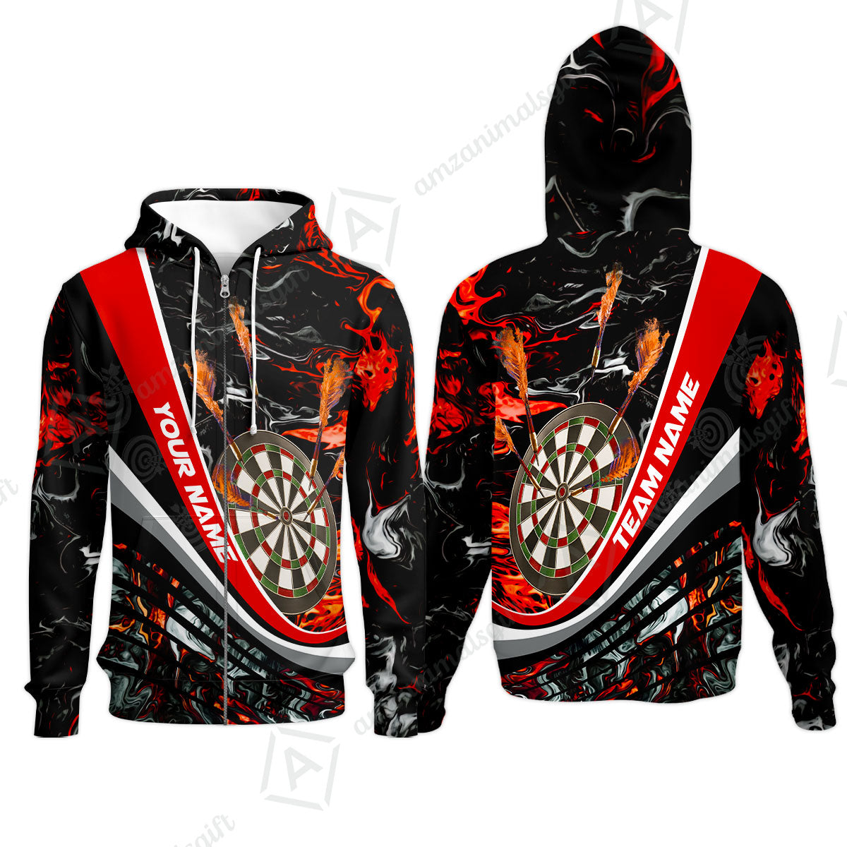 Customized Darts Zip Hoodie, Darts Flaming Magma Multicolor Zip Hoodie Custom Team Jersey For Darts Player