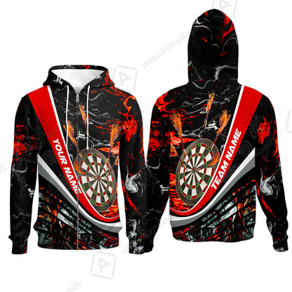 Customized Darts Zip Hoodie, Darts Flaming Magma Multicolor Zip Hoodie Custom Team Jersey For Darts Player