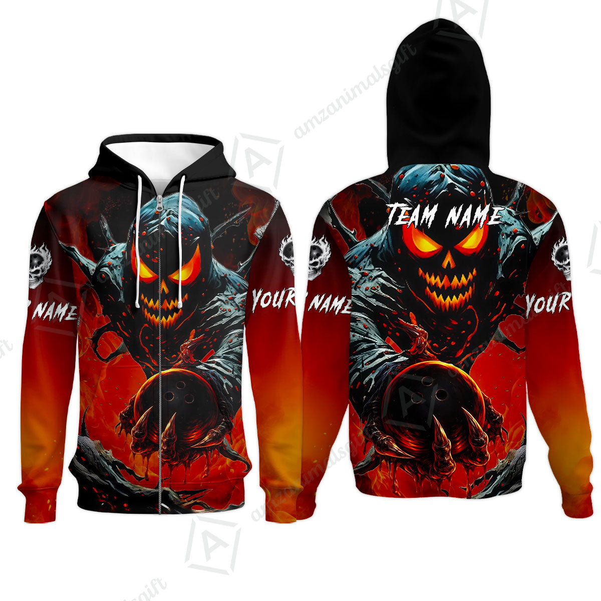 Custom Bowling Team Flat Neck Zip Jersey Shirt, Devil’s Strike Devil’s Strike Power Bowling Edition, Personalized Team Shirt with Custom Name