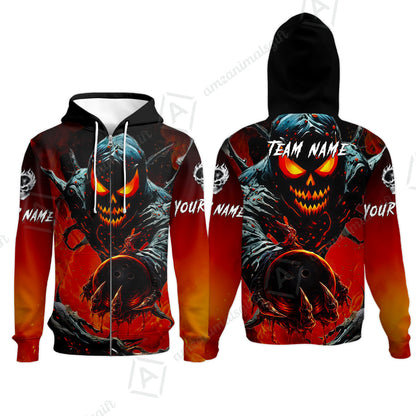 Custom Bowling Team Flat Neck Zip Jersey Shirt, Devil’s Strike Devil’s Strike Power Bowling Edition, Personalized Team Shirt with Custom Name