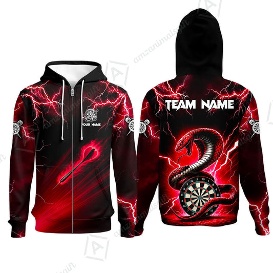 Customized Darts Zip Hoodie, Darts Thunder Lightning Cobra Snake Multicolor Zip Hoodie For Darts Player