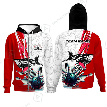 Custom Shark Bowling Team Jersey,  Shark Bowling Jersey Multicolor Polo Quarter-Zip Shirts, Bowling Uniforms Jerseys, Custom Name And Team Name