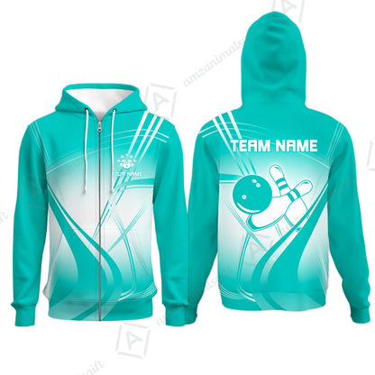 Customized Bowling Zip Hoodie, Custom Bowling Uniform Zip Hoodie, Multicolor Team Style Jersey for Bowlers