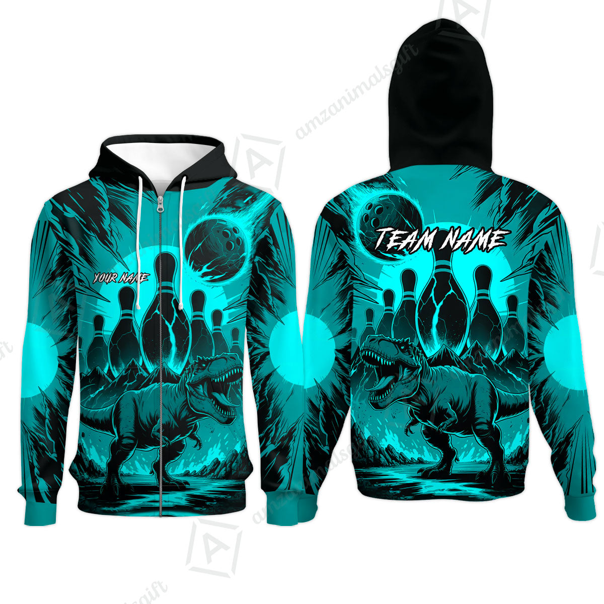 Custom Bowling Team Shirt – Bowling With T-Rex In Lava Volcano  Multicolor Option Personalized Jersey Bowling Uniform