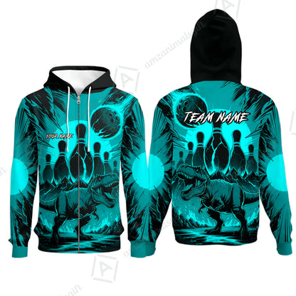 Custom Bowling Team Shirt – Bowling With T-Rex In Lava Volcano  Multicolor Option Personalized Jersey Bowling Uniform