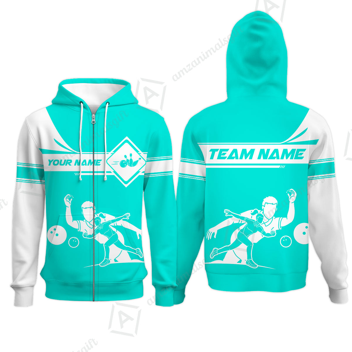 Customized Bowling Zip Hoodie, Men And Women Playing Bowling Ball Zip Hoodie Uniform Multicolor For Bowlers