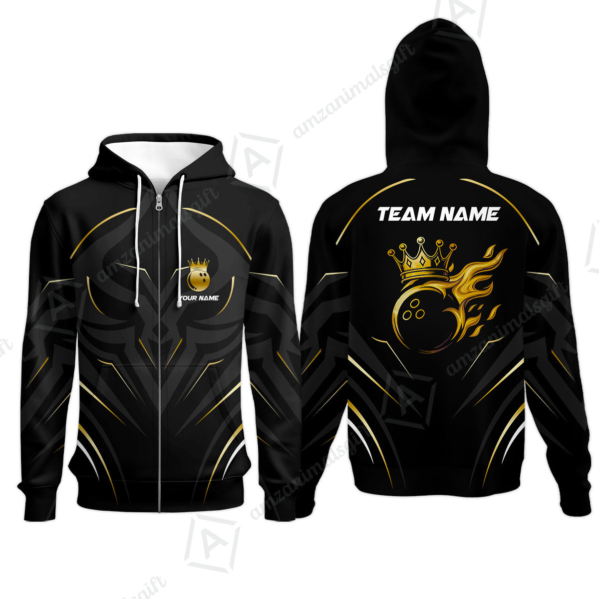 Customized Bowling Zip Hoodie, Custom Crown Bowling Uniform Hawaiian Jersey, Multicolor Team Style Jersey for Bowlers