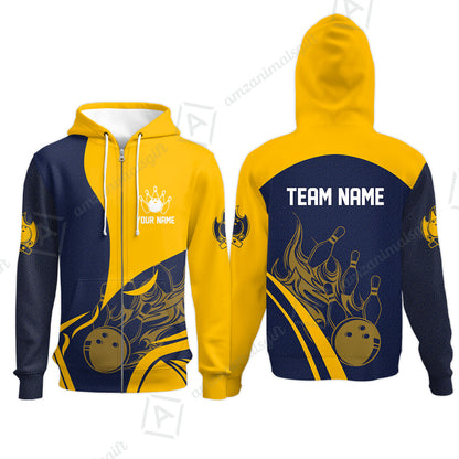 Customized Bowling Zip Hoodie, Flame Bowling Multicolor Custom Team Uniform Zip Hoodie, Jersey for Bowlers