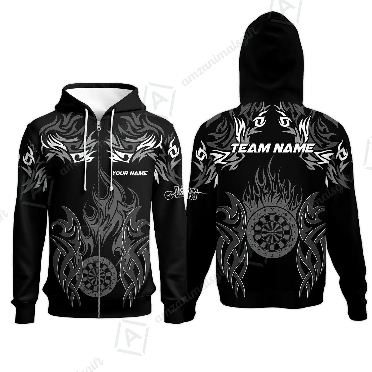 Customized Darts Zip Hoodie, Dartboard Fire Flame Darts Zip Hoodie Multicolor Team Style, Jersey for Darts Players