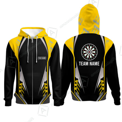 Customized Name & Text Darts Zip Hoodie, Personalized Darts Team Zip Hoodie For Summer - Gift For Darts Lovers, Darts Players Uniforms