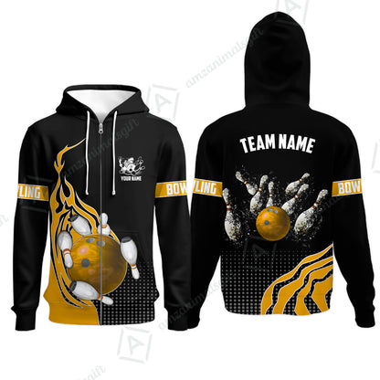 Customized Bowling Unisex Polo Shirt, Bowling And Breaking Pins Multicolor Option Customized Name And Team Name Polo Jerseys Shirts