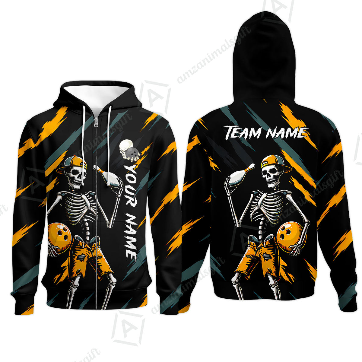 Customized Bowling Shirt, Bad Boy Skeleton Bowler, Personalized Polo Shirt For Players With Name & Team Name