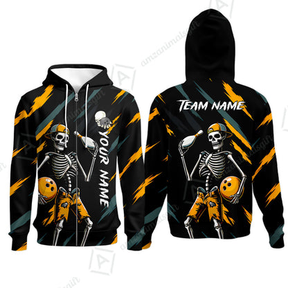 Customized Bowling Shirt, Bad Boy Skeleton Bowler, Personalized Polo Shirt For Players With Name & Team Name