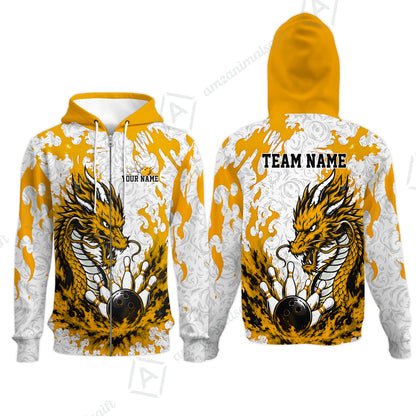 Custom Bowling Jersey Polo Shirt, Fierce Crimson Fire Dragon Strike, Custom Bowling Jersey Team Shirt For Players With Name and Team Name