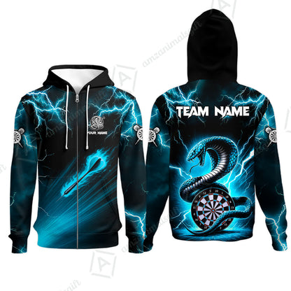 Customized Darts Zip Hoodie, Darts Thunder Lightning Cobra Snake Multicolor Zip Hoodie For Darts Player