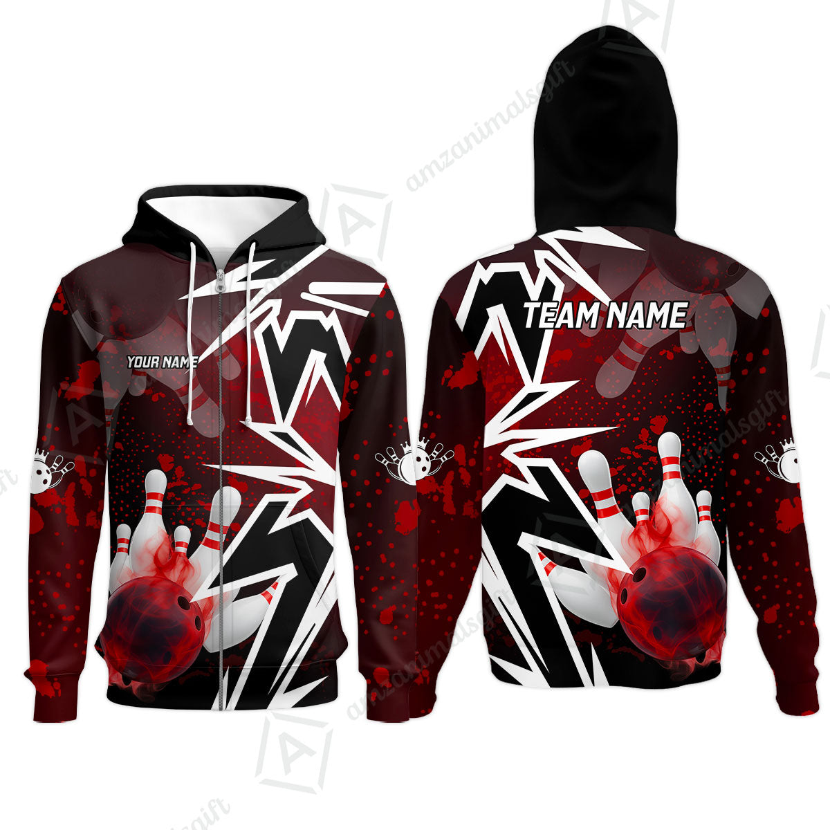 Customized Bowling Polo, Bowling And Pins Smoke Multicolor Option Customized Name And Team Zipper Polo Jerseys Shirts