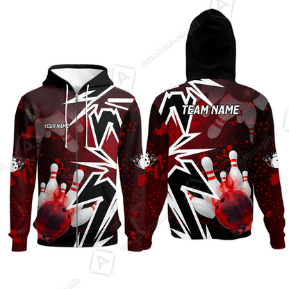 Customized Bowling Polo, Bowling And Pins Smoke Multicolor Option Customized Name And Team Zipper Polo Jerseys Shirts