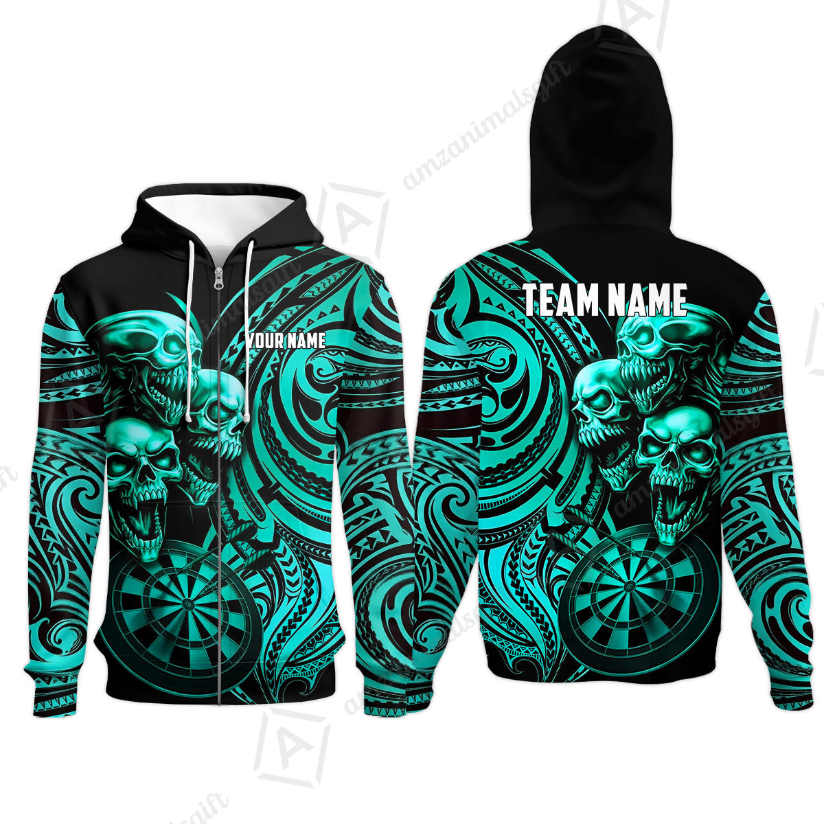 Custom Darts Team Jersey, Personalized Neon Skull Jersey Shirt For Players With Name & Team Name