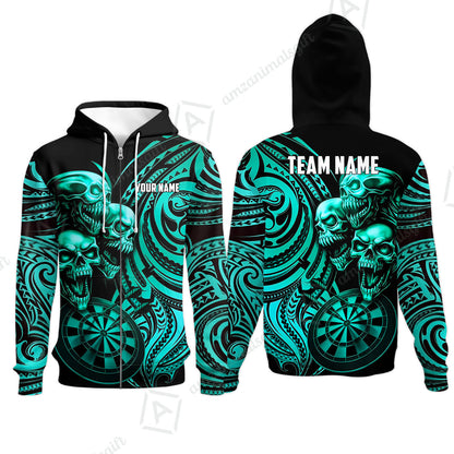 Custom Darts Team Jersey, Personalized Neon Skull Jersey Shirt For Players With Name & Team Name