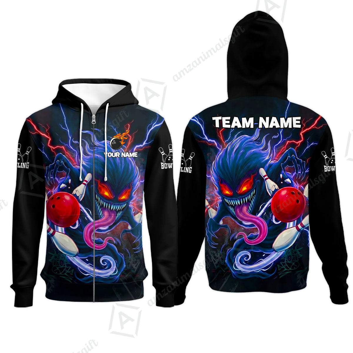 Customized Bowling Jerseys Polo Shirt, Evil Bowling Monster-Dark Bowling Spirit, Uniform Bowling - Personalized Name And Team Name