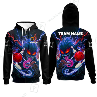 Customized Bowling Jerseys Polo Shirt, Evil Bowling Monster-Dark Bowling Spirit, Uniform Bowling - Personalized Name And Team Name