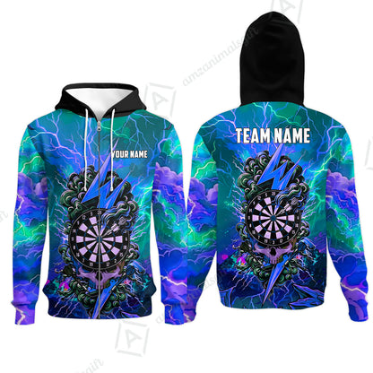 Custom Darts Team Jersey, Personalized Lightning Skull Dart Polo Shirt For Players With Name & Team Name