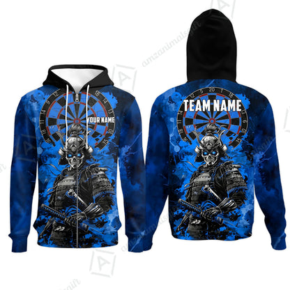 Custom Darts Team Jersey, Personalized Skull Samurai Dartboard Dart Polo Shirt For Players With Name & Team Name