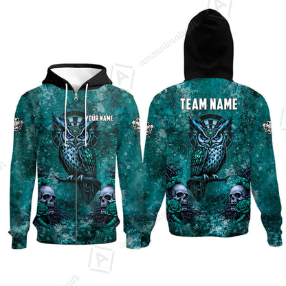 Custom Darts Team Jersey, Personalized Spooky Owl Jersey Shirt For Players With Name & Team Name