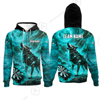 Custom Darts Team Jersey, Personalized Flaming Wolf Jersey Shirt For Players With Name & Team Name