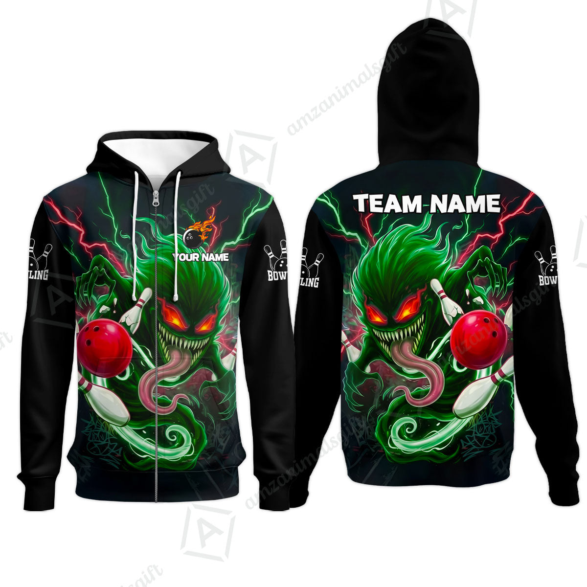 Customized Bowling Jerseys Polo Shirt, Evil Bowling Monster-Dark Bowling Spirit, Uniform Bowling - Personalized Name And Team Name