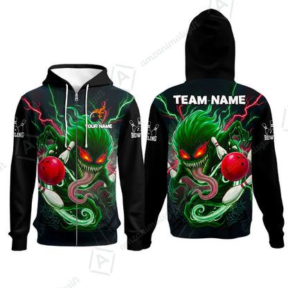 Customized Bowling Jerseys Polo Shirt, Evil Bowling Monster-Dark Bowling Spirit, Uniform Bowling - Personalized Name And Team Name