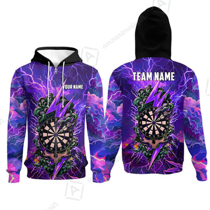 Custom Darts Team Jersey, Personalized Lightning Skull Dart Polo Shirt For Players With Name & Team Name
