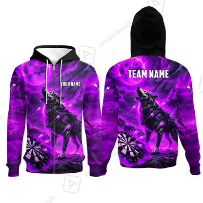 Custom Darts Team Jersey, Personalized Flaming Wolf Jersey Shirt For Players With Name & Team Name
