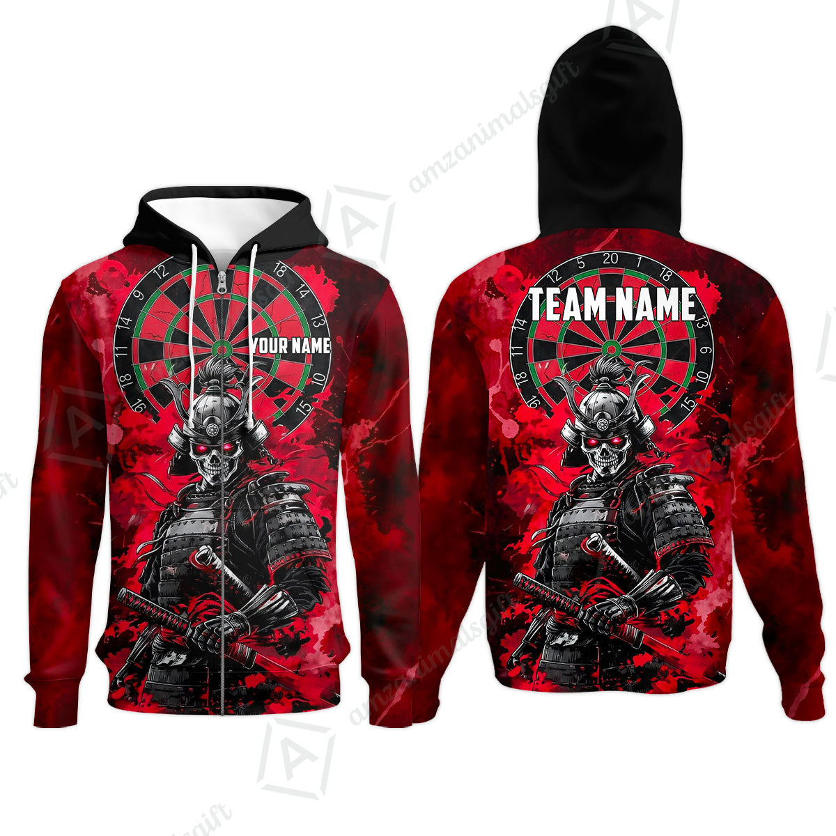 Custom Darts Team Jersey, Personalized Skull Samurai Dartboard Dart Polo Shirt For Players With Name & Team Name