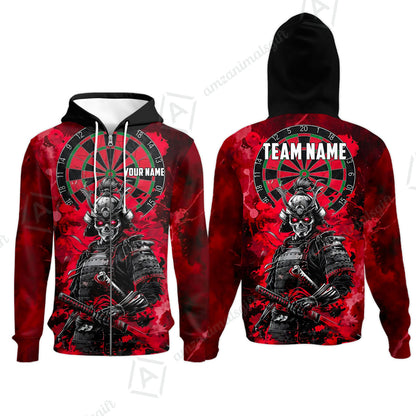 Custom Darts Team Jersey, Personalized Skull Samurai Dartboard Dart Polo Shirt For Players With Name & Team Name