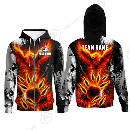 Custom Bowling Jersey Polo Shirt, Flaming Phoenix Bowling, Custom Bowling Jersey Team Shirt For Players With Name & Team Name