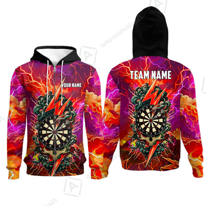 Custom Darts Team Jersey, Personalized Lightning Skull Dart Polo Shirt For Players With Name & Team Name