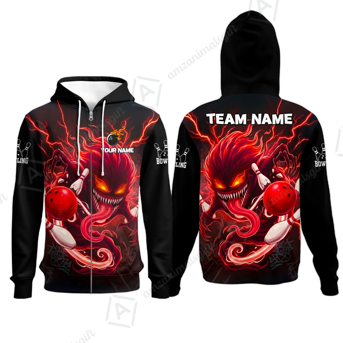 Customized Bowling Jerseys Polo Shirt, Evil Bowling Monster-Dark Bowling Spirit, Uniform Bowling - Personalized Name And Team Name