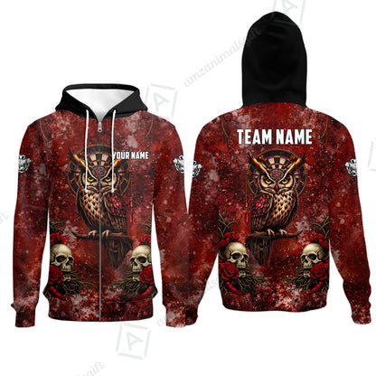 Custom Darts Team Jersey, Personalized Spooky Owl Jersey Shirt For Players With Name & Team Name
